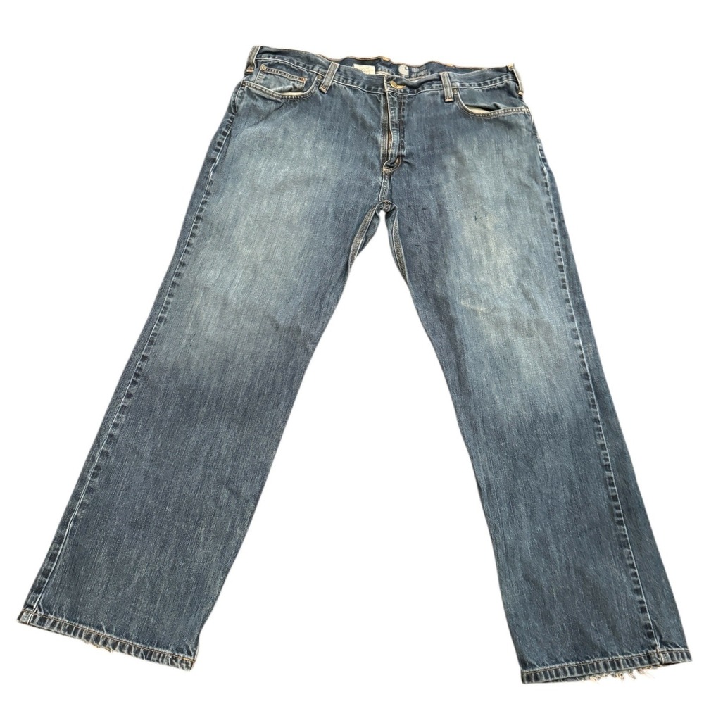 Carhartt Relaxed Straight Fit Denim Jeans Mens Size 42x32 Blue Distressed‎ Hem